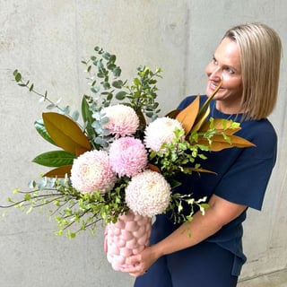 Mums in a Sweetheart Vase