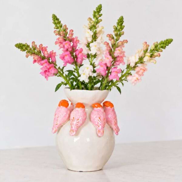 Pink and Orange Bird Vase