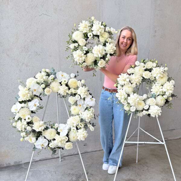 White Sympathy Wreath Sydney - Set of Three