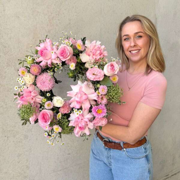 Pink Sympathy Wreath Sydney - Petite Size