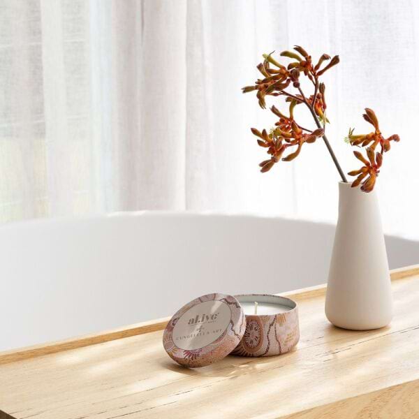 The Cungelella Art Mini Soy Candle in Wattle and Native moss 4