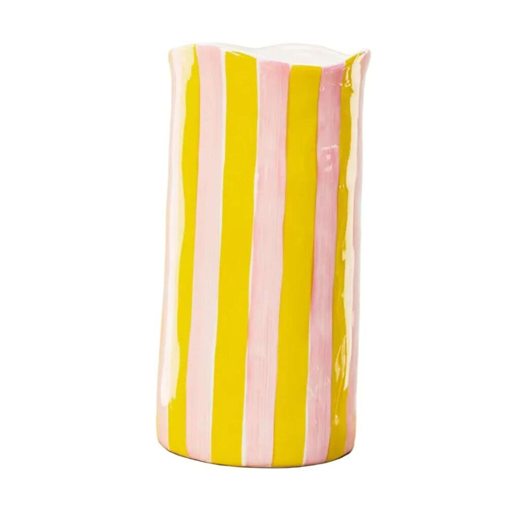 Large Ceramic Vase - Pink & Yellow Stripe