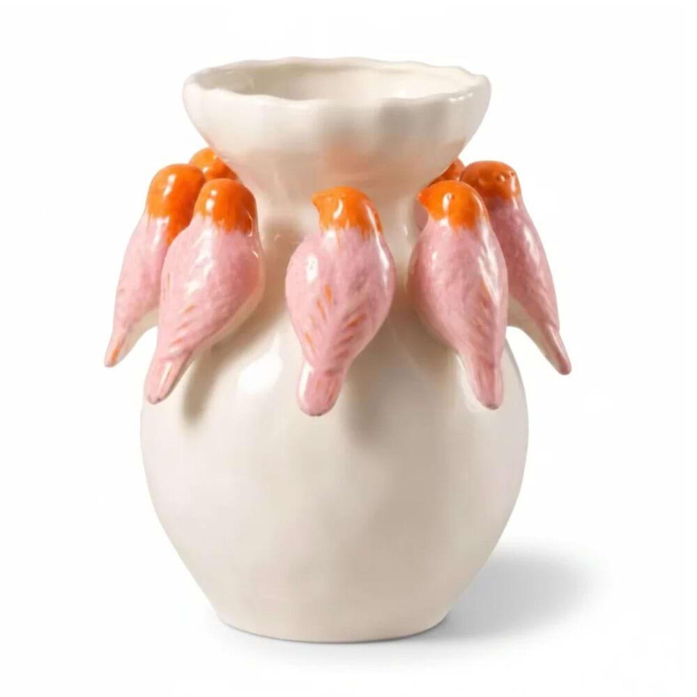Pink and Orange Bird Vase