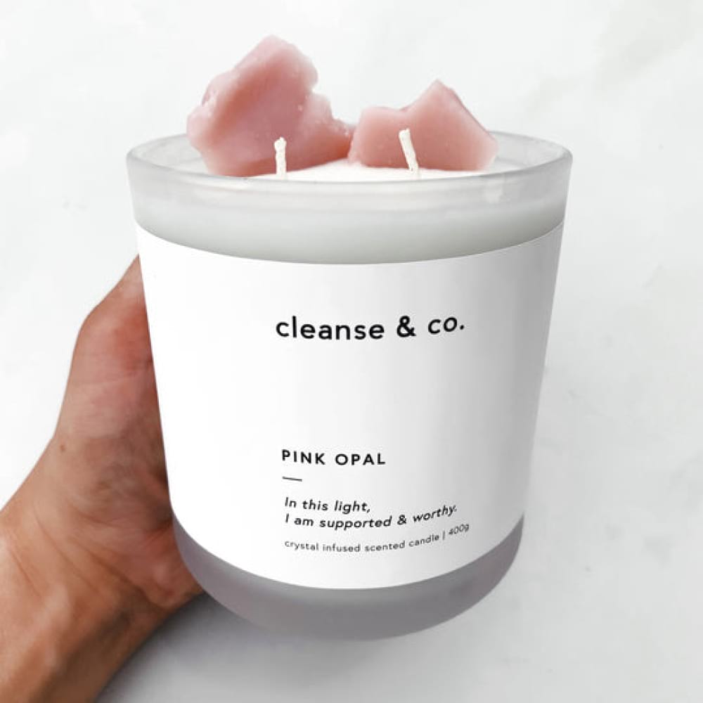 Pink Opal Crystal Candle