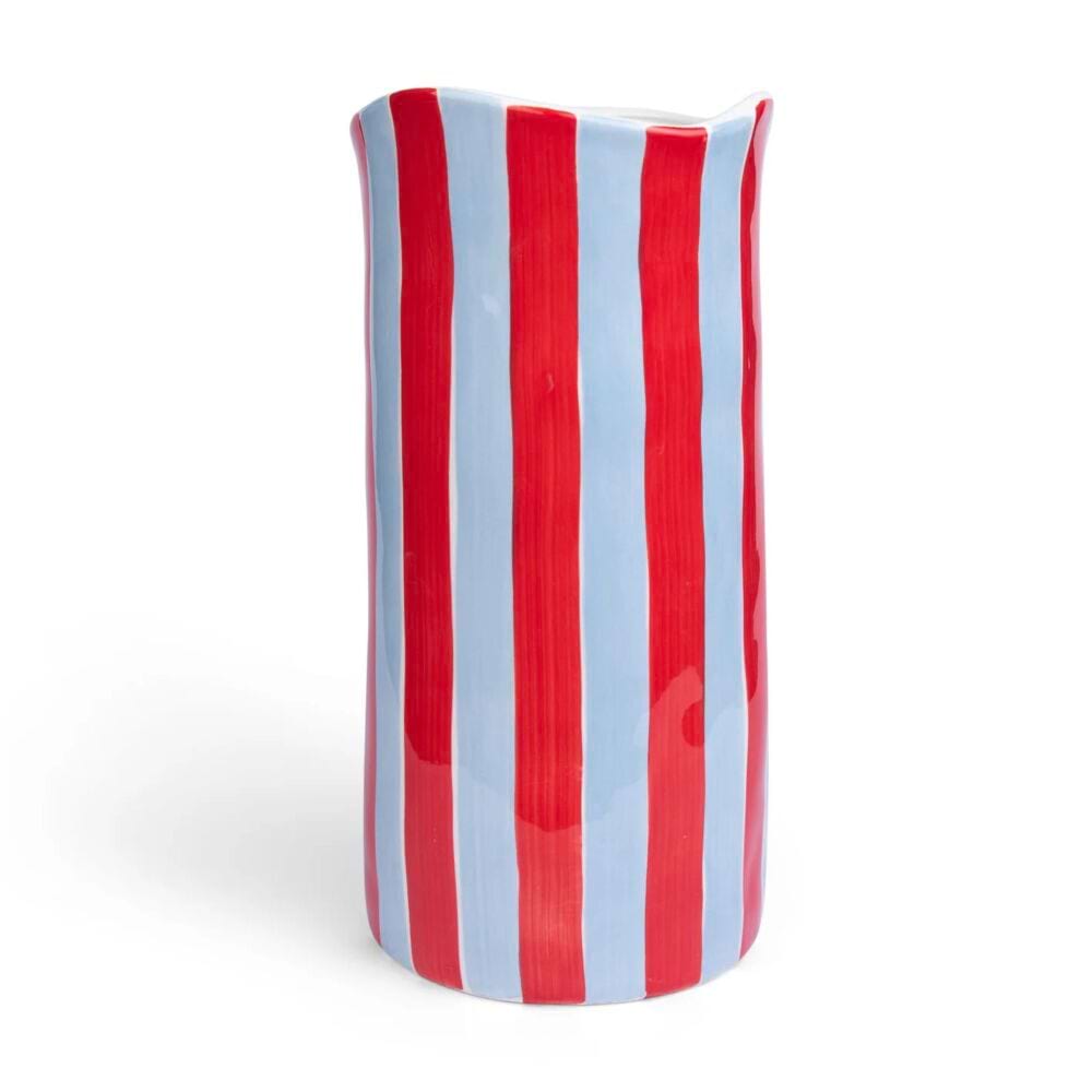 Large Ceramic Vase - Cornflower Blue & Red Stripe