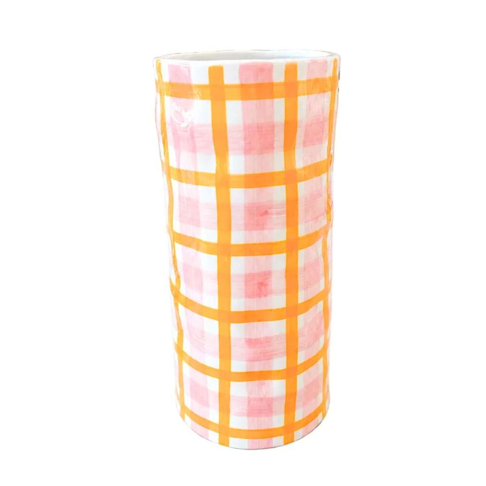 Large Vase - Pink & Orange Gingham
