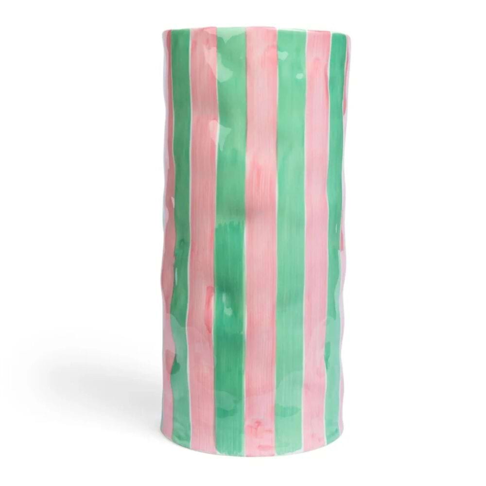 Large Ceramic Vase - Pink & Mint Green Stripe